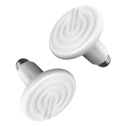 Simple Deluxe 100W Ceramic Heat Emitter Reptile Heat Lamp Bulb No Light Emitting Brooder Coop Heater for Amphibian Pet & Incubating Chicken, White, 2-Pack - color: White/2-pack, size: 100W (D-85mm)