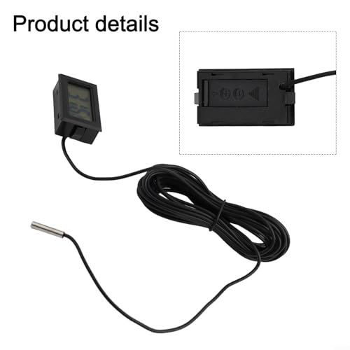 Digital for MINI Thermometer with LCD Display Waterproof Humidity Meter Sensor -50 to 110°C for Aquariums Terrariums and Liquid Measurement Includes for Battery and Black Cable(5 Meters) - size: 5 meters
