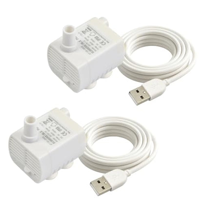 CONQUERALL 2PCS DC 5V USB Cat Drinking Fountain Replacement Pump with LED 29GPH 1W 1.5ft for Aquarium (White) - color: Usb 5v 1w 110l/H 45cm Head (White), size: 2PCS