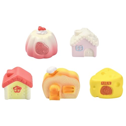 10 pcs 5 Styles Colorful Miniature House Resin Figurines Cheese Pudding Home Figures for Micro Landscape Party Decorations - color: 10pcs-31~42x28~40mm-resin House Figurines