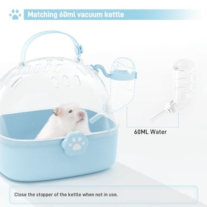 BUCATSTATE Small Animal Carrier Cage with Water Bottle, Portable Hamster Travel Carrier Carry Case 7.24" L*6.69 W *6.42" H for Small Pets, Gerbils, Mice, Dwarf Hamster (Blue) - color: Blue