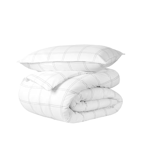 Bare Home Bedding Duvet Cover Extra Long Size - Premium 1800 Super Soft Collection - Lightweight, Cooling - Soft Textured (Twin/Twin XL, Modern Plaid - White/Grey) - color: 36 - Modern Plaid - White/Grey (No Comforter), size: Twin/Twin XL