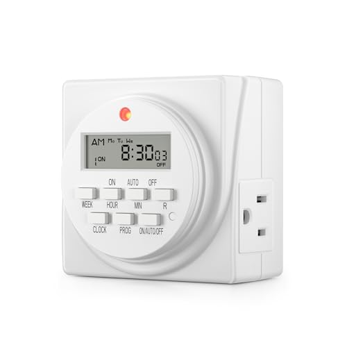 BN-LINK Indoor Digital Timer Outlet, Dual Outlet 7 Day Programmable Light Switch, 3 Prong Plug in Timers for Electrical Outlets, Lamps, Fans, 8 On/Off Programs, 1 Pack, 15A/1875W, ETL Listed - style: 3-Prong,1-Pack