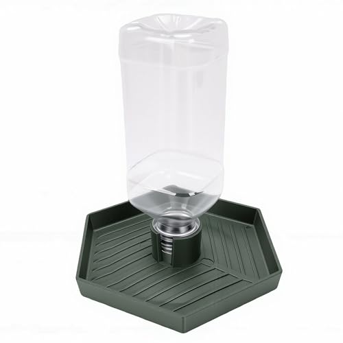 GLOGLOW Reptile Water Dispenser Automatic Gravity Feeder Tank Hex Anti Slip Tray, Low Level No Spill Design for Bearded Dragon Turtle Snake, Self Refilling Terrarium Bowl (Dark Green) - color: Dark Green