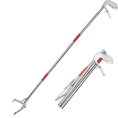 50" Foldable Grabber Reacher Tool, Snake Grabber Tool, Extra Long 3 Fold Reaching Aid,Heavy-Duty Trash Picker Pickup Tool for Home (White Metal Handle)