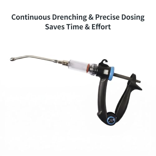 2-in-1 Veterinary Syringe & Oral Drencher Set, 0.5-10ml Adjustable Continuous Injector with Long Suction Needle & Metal Feeding Nozzle for Cattle Sheep Pig Goat Livestock Medication