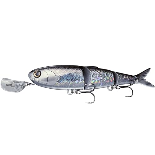 Headbanger Spitfire Topwater Fishing Lure (4-1/2" & 6-1/2") – Hybrid Wakebait & Propbait for Bass, Pike & Musky – Hard Body Swimbait with Action Lip & VMC Hooks - color: Holo Silver, size: 6-1/2"