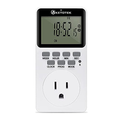 Digital Plug-in Timer Outlet Socket 20 on/Off Programmable Timer Switch 24 Hours 7 Days Programs and Countdown Energy Saving Timing Plug Socket (15A 1725W 115VAC)
