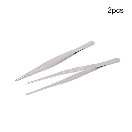 Stainless Steel Tweezers with Serrated Tip Aquarium Polished Long Handle Precision Tweezers for Craft, Electronics Fish Tank Plants Reptile Feeding Tongs with Round Tip 20cm 2pcs
