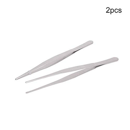 Stainless Steel Tweezers with Serrated Tip Aquarium Polished Long Handle Precision Tweezers for Craft, Electronics Fish Tank Plants Reptile Feeding Tongs with Round Tip 20cm 2pcs