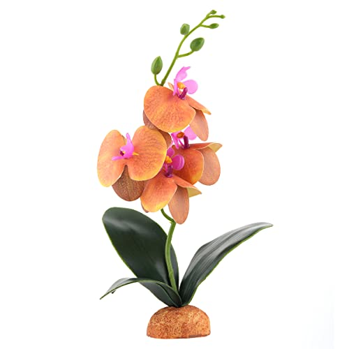 Artificial Orchids Plants, Reptile Terrarium Decor, Bearded Dragon Tank Accessories fit Crested Gecko Leopard Lizard Chameleon Tarantula Snake Frog - Yellow - color: Yellow