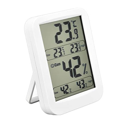 Digital Thermometer Hygrometer Accurate Real Time Monitoring for Reptiles and Greenhouse, ABS White Large LCD Display Temp Humidity Meter