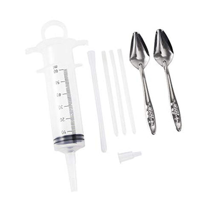 60ML Baby Bird Parrot Feeding Tubes, Liquid Medicine Feeder Push-Tube Pet Cat Dog Feeder with 2 Pcs Stainless Steel Metal Feeding Spoon - size: 60ML