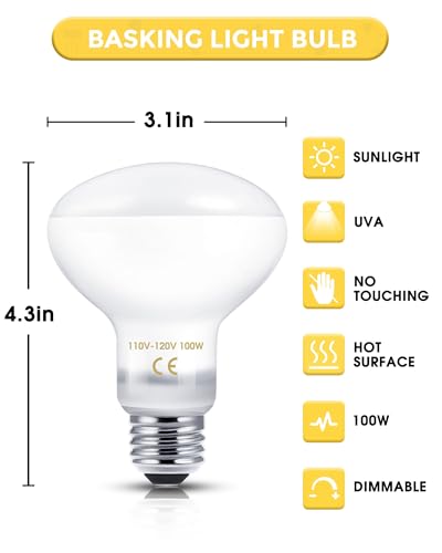 Reptile Heat Lamp Bulbs -100W UVA Natural Daylight Heating Lamp Basking Bulb for Bearded Dragon, Basking Spot Floodlight Light for Reptiles, Lizard, Turtle, Snake Bathroom, Plants,Chickens Pets,2 Pack - color: Daylight