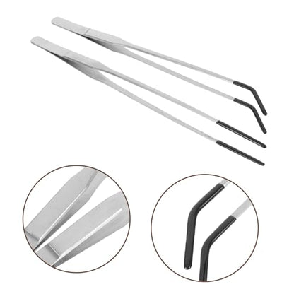 VILLCASE 2pcs Stainless Steel Curved Tweezers for Reptiles Lightweight Feeding Tongs with Rubber Tips for Snakes Turtles and Lizards Versatile Aquarium Tools