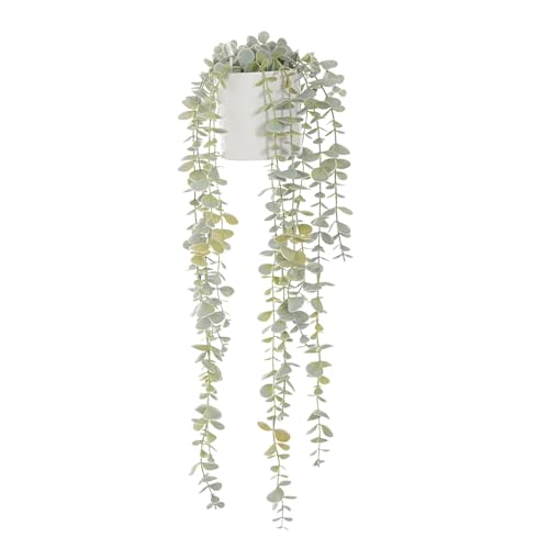 Faux Ivy Eucalyptus Vine Fake Hanging Plants in White Pot, Medium | Decorative Hanging Plants, Fake Greenery, For Shelf - size: Medium