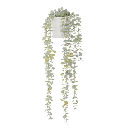 Faux Ivy Eucalyptus Vine Fake Hanging Plants in White Pot, Medium | Decorative Hanging Plants, Fake Greenery, For Shelf - size: Medium