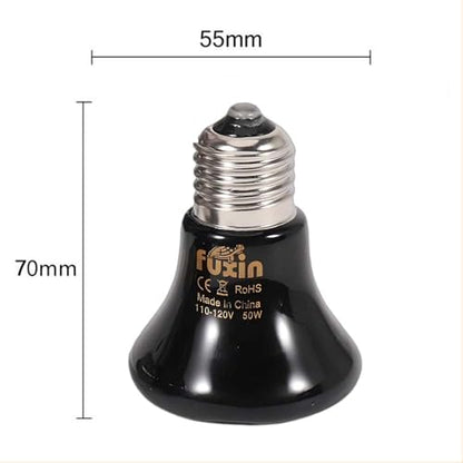 50W Mini Reptile Heat Lamp Bulb(2 Pack) E26/E27 Base,AC110-120V,Pet Infrared Ceramic Heat Emitter, or Reptile Like Lizard,Tortoise,Brooder Coop, Aquarium,Snake,No Light,Black
