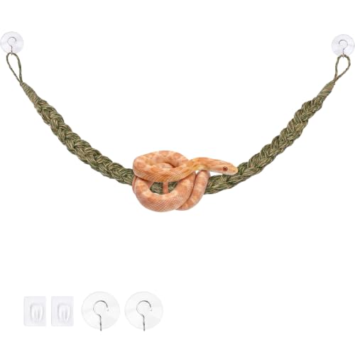 Snake Climbing Rope & Reptile Vines 27.5" Braided Hemp Toys for Terrarium Enrichment, Ball Python, Corn Snake, Crested Gecko & Hermit Crab Tank Accessories (Green) - color: Green