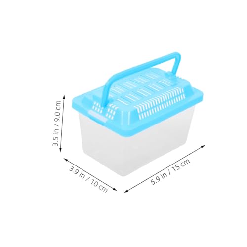 YARNOW Plastic Fish Tank with Lid, 5.9 x 3.9 x 3.5 Inch, Small Reptile Carrier for Travel, with Multiple Ventilation Holes, Blue