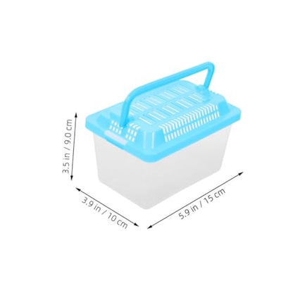 YARNOW Plastic Fish Tank with Lid, 5.9 x 3.9 x 3.5 Inch, Small Reptile Carrier for Travel, with Multiple Ventilation Holes, Blue