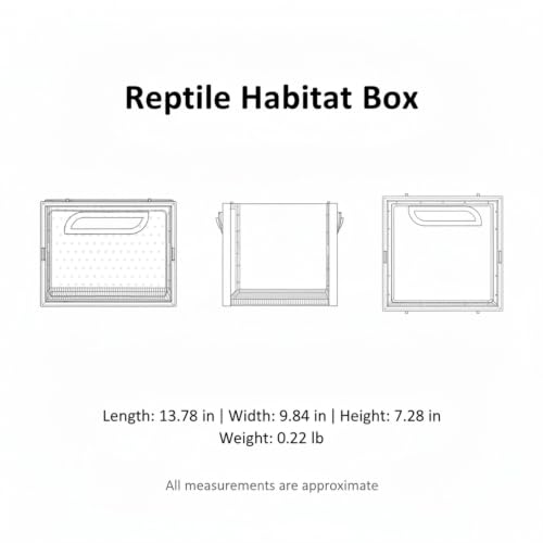 Reptile Habitat Box with Handle, Ventilated PP Plastic Terrarium for Geckos and Lizards, Portable Enclosure with Secure Lid, 13.8 x 9.8 x 7.3 Inches (1 PC)