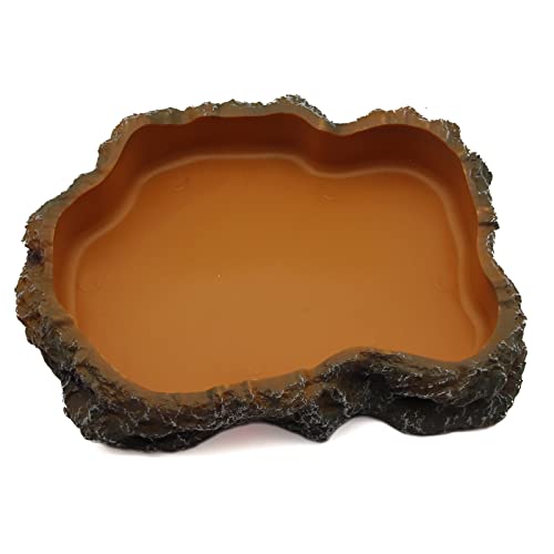 Reptile Water Dish,Resin Reptile Rock Food Feeder Bowl, Water and Food Bowl,Terrarium Decor for Leopard Gecko, Lizard,Spider,Turtle,Scorpion, Chameleon,Hermit Crabs (M, Orange) - color: Orange, size: M