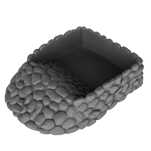 Reptile Water Dish Large Bearded Dragon Food Bowl, Rock Corner Water Dish for Reptiles Snake Water Bowl Feeding for Leopard Gecko Tortoise Lizard Tank Accessories, Terrarium Reptile Pool with Ramp - color: Grey