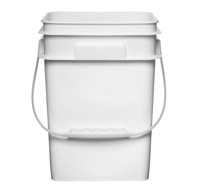 House Naturals 4 Gallon Square Food Grade Bucket Pail with Plastic Handles and Lid (Pack of 3) Made in USA containers (White) - color: White
