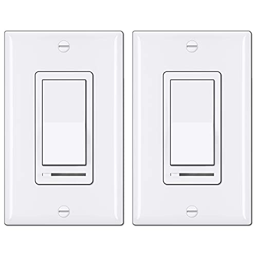 BESTTEN 2 Pack Dimmer Light Switch, Universal Lighting Control, Single Pole or 3 Way, Compatible with LED Dimmable Lamp, CFL, Incandescent, Halogen Bulb, Decorator Wallplate Included, UL Listed, White - color: White