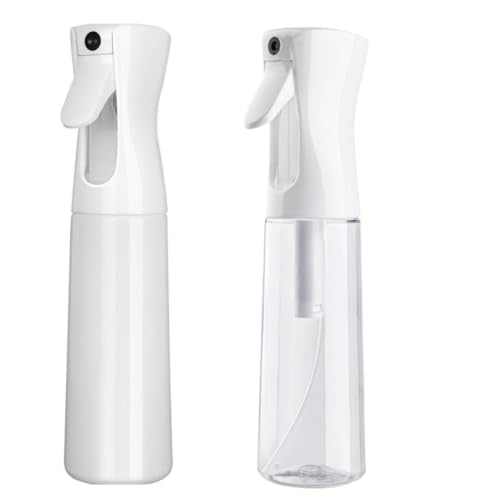 Misto Continuous Spray Bottle with Ultra Fine Mist - 10.1oz/300ml for Hair, Home Cleaning, Salons, Plants, Aromatherapy, and More - Hair Spray Bottle, Barber Accessories (2 Pack) (white) - color: white