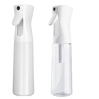 Misto Continuous Spray Bottle with Ultra Fine Mist - 10.1oz/300ml for Hair, Home Cleaning, Salons, Plants, Aromatherapy, and More - Hair Spray Bottle, Barber Accessories (2 Pack) (white) - color: white