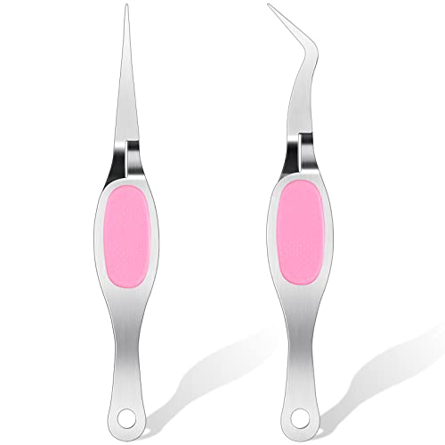 Chumia Craft Tweezer Reverse Tweezers Crossing Lock Stainless Soft Grip Tool Precision Curved Bent Straight Fine Tip Tool for Craft Jewelry Scrapbooking Beading Electronic Laboratory(Silver and Pink) - color: Silver and Pink