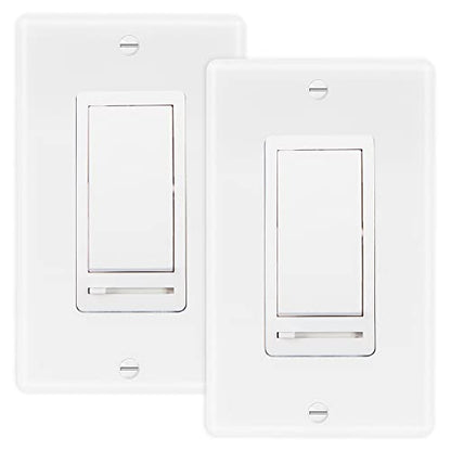 Maxxima LED Dimmer Light Switch, White, 3-Way/Single Pole Use, 2 Pack | 600 Watt Max, LED and Incandescent Compatible, Wall Plate Cover Included, - color: White, size: 2 Pack