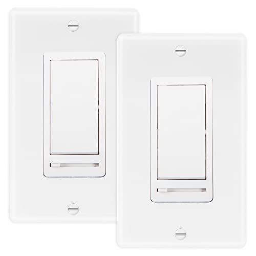 Maxxima LED Dimmer Light Switch, White, 3-Way/Single Pole Use, 2 Pack | 600 Watt Max, LED and Incandescent Compatible, Wall Plate Cover Included, - color: White, size: 2 Pack