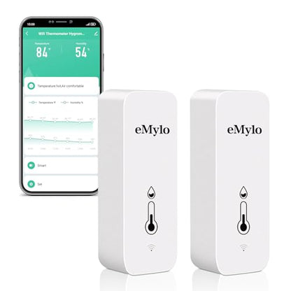 eMylo WiFi Thermometer Hygrometer, Wireless Indoor Temperature Humidity Sensor with App Alert, Free Data Storage Export, Smart Monitor for Home Greenhouse Bedroom, Compatible with Alexa (2-Pack)