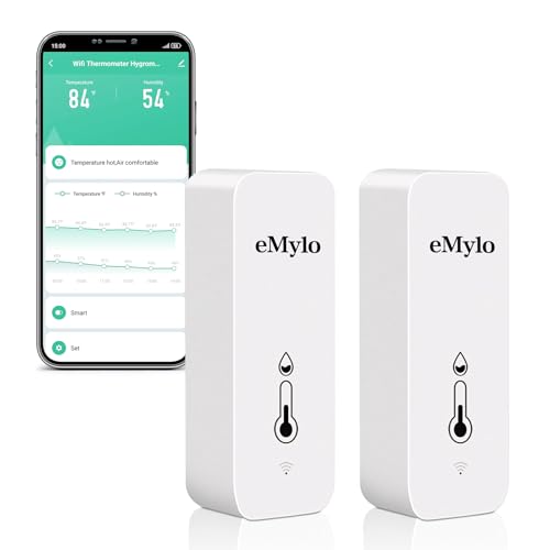 eMylo WiFi Thermometer Hygrometer, Wireless Indoor Temperature Humidity Sensor with App Alert, Free Data Storage Export, Smart Monitor for Home Greenhouse Bedroom, Compatible with Alexa (2-Pack)