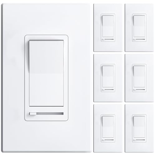 Amico 6 Pack Dimmer Light Switch, Single-Pole or 3-Way Slide Dimmer Switches for Led Lights, Suitable for 150W Dimmable LED/CFL and 600W Incandescent/Halogen, Wall Plate Included, ETL Listed, White - size: Standard Slide