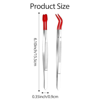 2 Pcs Rubber Long Tweezers For Crafts Tweezers Tipped Coated Precision Tweezer Hobby Craft Set Long Bent And Straight Flat Tip For Stamp Coins