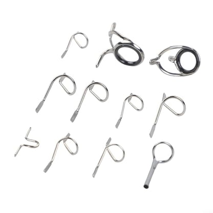 Fly Fishing Rod Guides Set with Stainless Steel Rings Tip Top Hook Keeper Stripper Snake Guides for Fly Rod Building Repair Kit Silver 11 Pcs