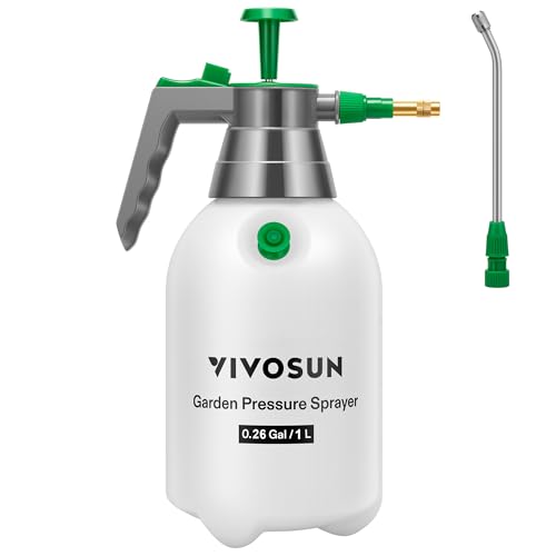 VIVOSUN Handheld Garden Sprayer, 1L Pump Sprayer, 34oz Water Spray Bottle with Safety Valve, Adjustable Nozzle, Extended Spray Rod & Additional Seals, Ideal for Watering, Fertilizing, Cleaning - size: 34 ounce