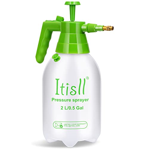 Itisll 0.5 Gallon Garden Pump Sprayer, Handheld Plant Mister with Adjustable Brass Nozzle for Plants, Lawn, Patio and Indoor Outdoor Use, White Green