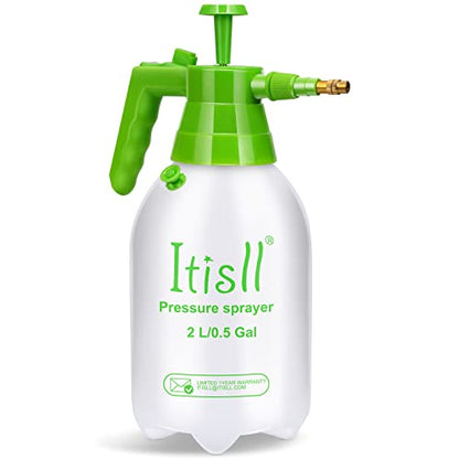 Itisll 0.5 Gallon Garden Pump Sprayer, Handheld Plant Mister with Adjustable Brass Nozzle for Plants, Lawn, Patio and Indoor Outdoor Use, White Green