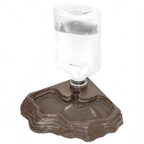 17oz Terrarium Tank Reptile Food Feeders Bowl, Water Feeder Automatic Water Dispenser Waterer Feeding Accessories, for Geckos Lizards Turtle Bearded Dragons (Brown) - color: Brown