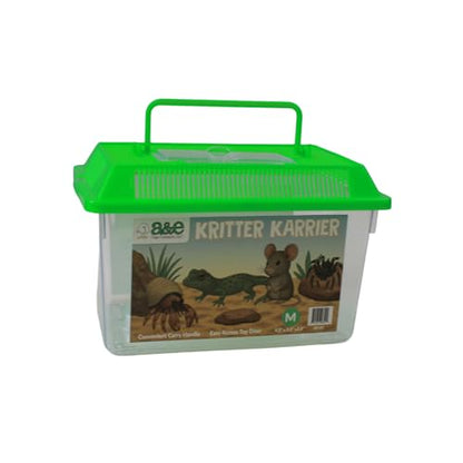 Kritter Karrier Small Animal Carrier Tank 8.5" x 6" x 6" Plastic Travel Habitat for Reptiles, Hamsters, Insects, Fish & Small Pets Durable Critter Transport Container