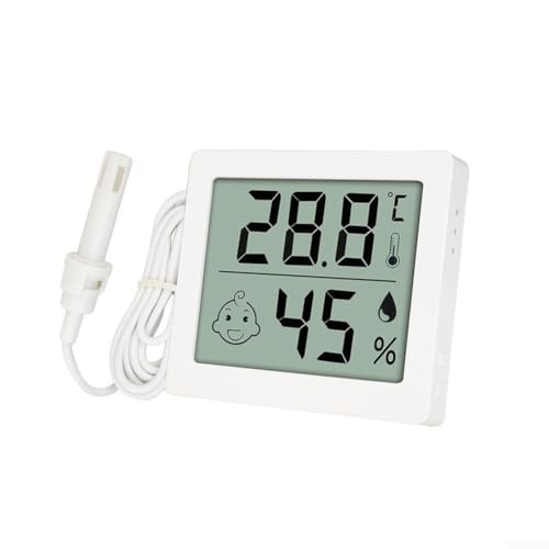 Digital Thermometer Hygrometer Reptile Terrarium with External Probe, LCD Display Temp Humidity Sensor Monitor Pet Tank Vivarium, White(C) - size: C