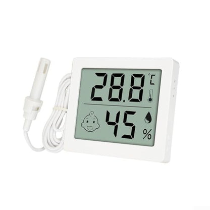Digital Thermometer Hygrometer Reptile Terrarium with External Probe, LCD Display Temp Humidity Sensor Monitor Pet Tank Vivarium, White(C) - size: C