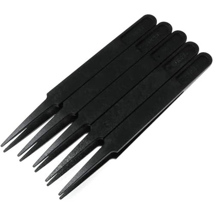 MMOBIEL 5Pcs Anti-static Multifunctional Plastic Precision Tweezers Set, Pointed Tip Tweezers for Electronics, Jewelry-Making, Laboratory Work, Repair Black - size: 5x