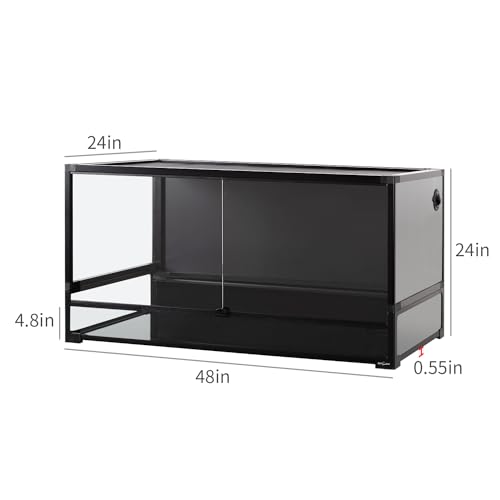 REPTI ZOO Collapsible 120 Gallon Reptile Tank, Tempered Glass Large Reptile Terrarium 48"x24"x24", Black PVC Back, Front & Top Ventilation & Anti Escape Lid, Easy Folding