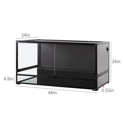 REPTI ZOO Collapsible 120 Gallon Reptile Tank, Tempered Glass Large Reptile Terrarium 48"x24"x24", Black PVC Back, Front & Top Ventilation & Anti Escape Lid, Easy Folding